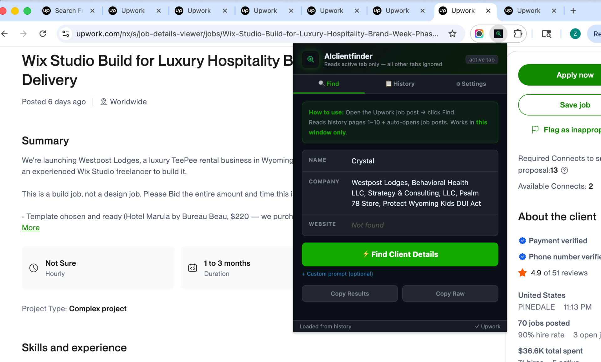 AIClientFinder result for Wix Studio Build for Luxury Hospitality Brand