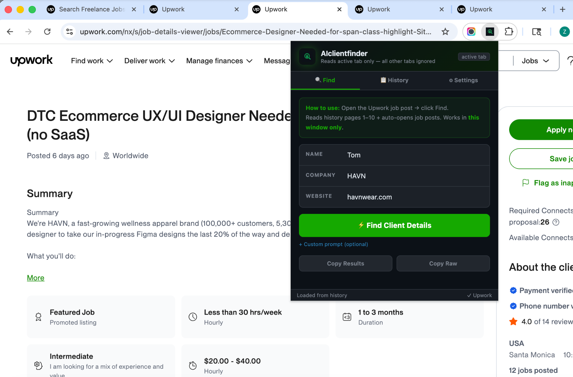 AIClientFinder result for DTC Ecommerce UX/UI Designer Needed (no SaaS)